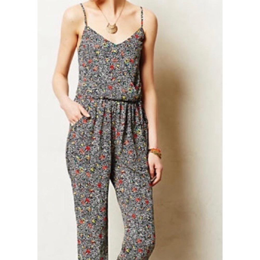 Anthropology Elevenses Peonia Floral Jumpsuit